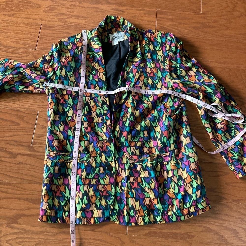 Vintage Geometric Design Silk Jacket Size Small Button Closure Colorful - Picture 8 of 9